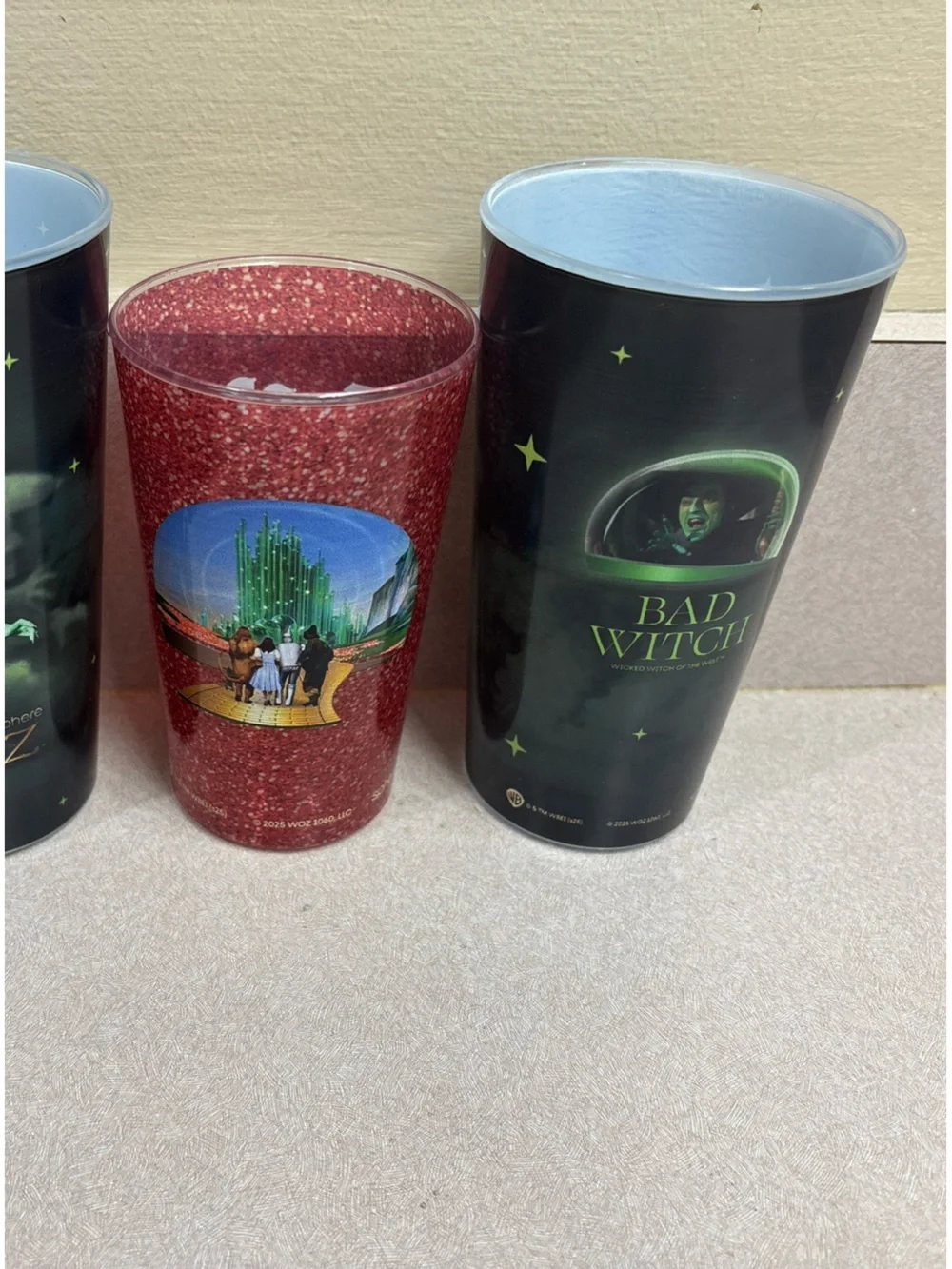 The Wizard of Oz Lot of 3 Emerald City Wicked Witch Vegas Sphere Plastic Cups